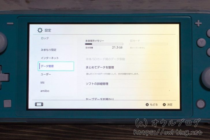Switch Lite SDカードを挿す前の画面